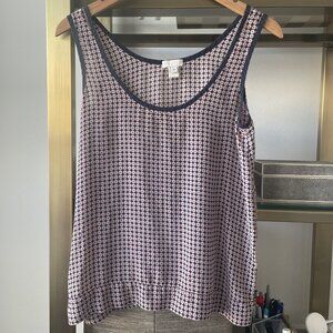 J.CREW Collection Women’s 100% Silk Tank Top Size XS Navy Pattern Scoop Neck